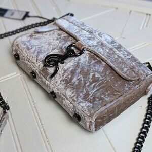 NEW REBECCA MINKOFF Mini Mac Velvet Convertible Crossbody Putty/Gunmetal
